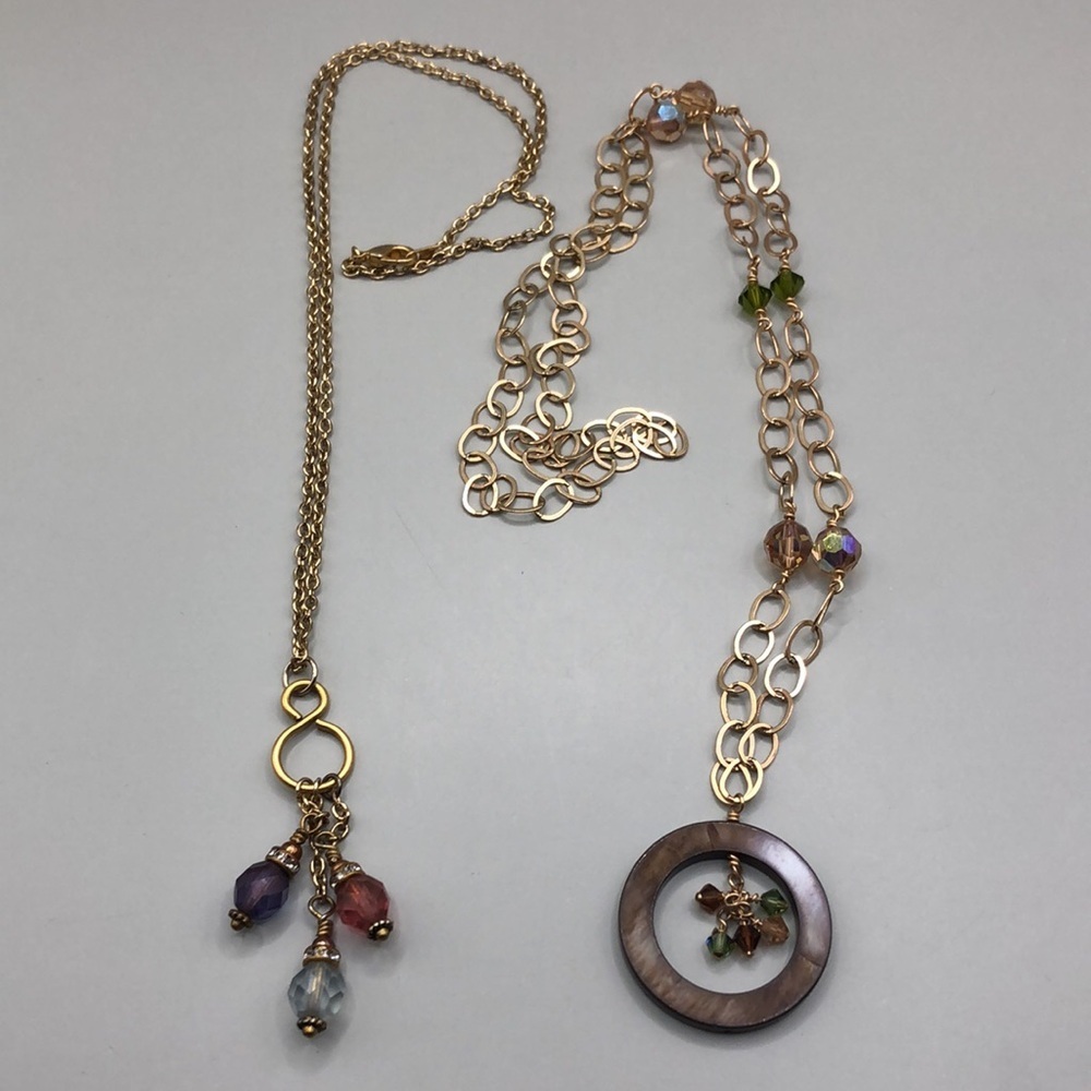 Curated bundle layered look chain necklaces with dangle drop charm pendants boho